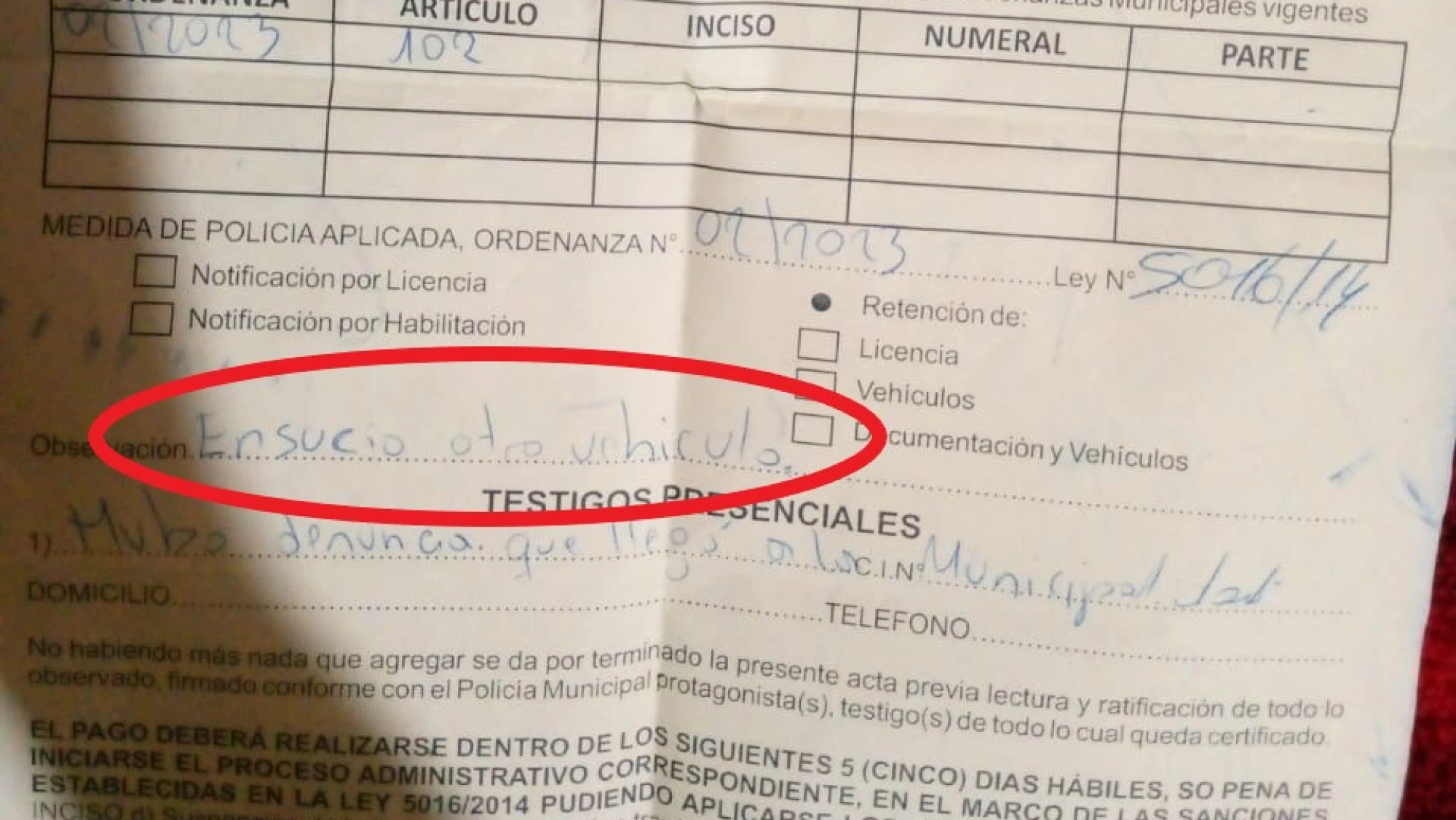 José Amarilla quedó sorprendido por una infracción de tránsito que no cometió