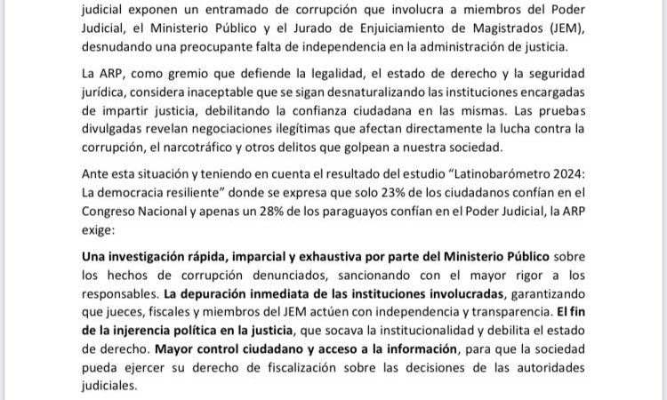 ARP denuncia grave red de corrupción judicial y exige depuración inmediata del sistema