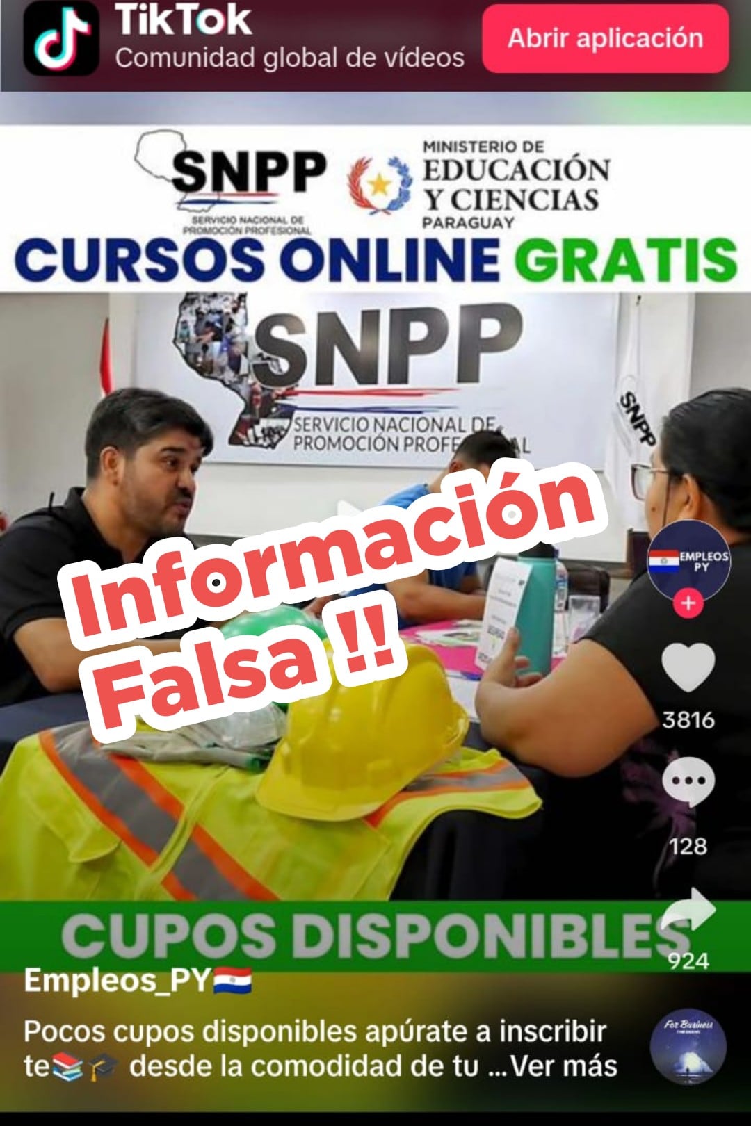 Fraude en TikTok: SNPP alerta sobre publicaciones falsas