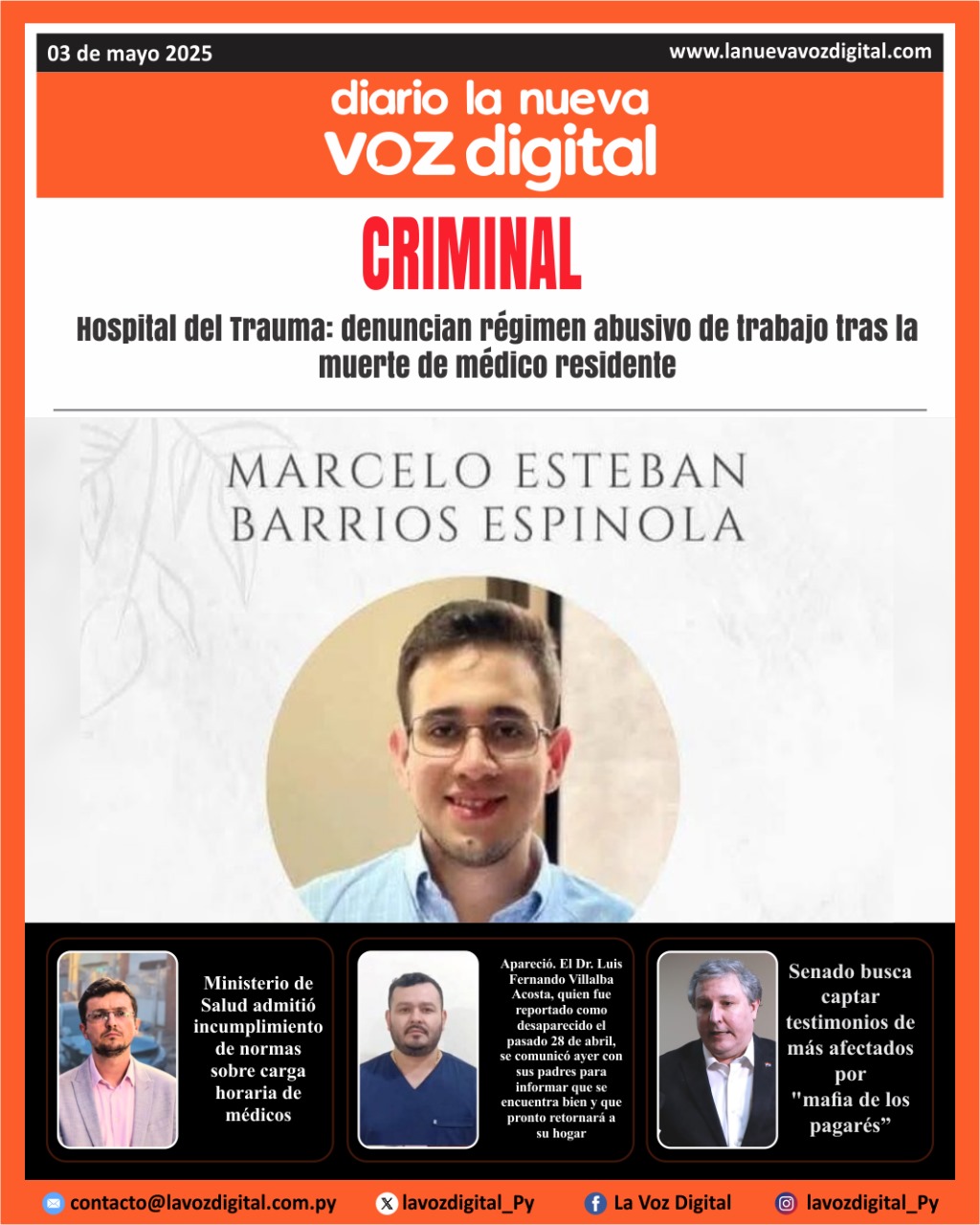 ¡Buen día!🌞 🇵🇾✨  Compartimos la portada de hoy, 03/05/2025