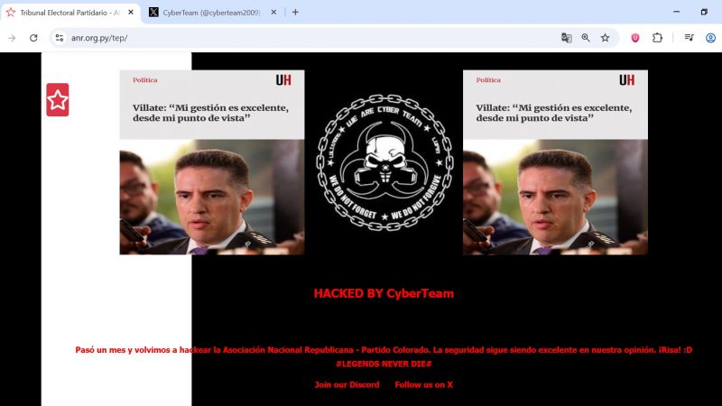 Hackean web de la ANR y ridiculizan a Villate: “La seguridad sigue siendo excelente… ¡Risa!”