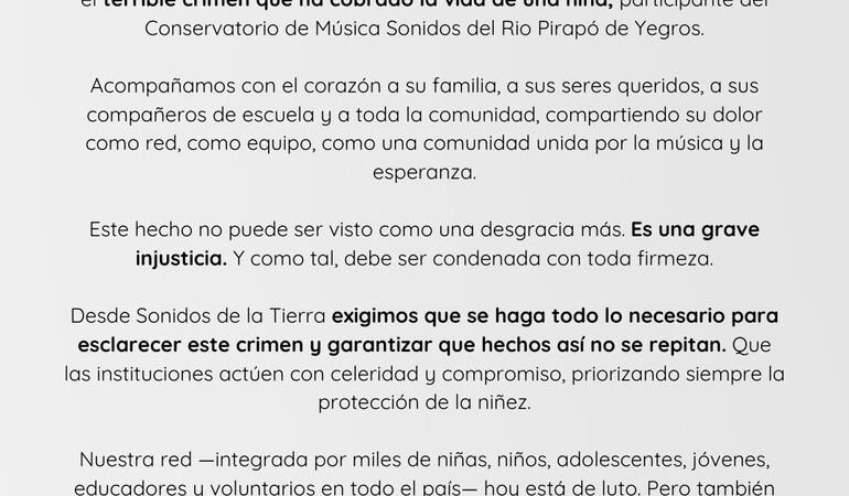 «Sonidos de la Tierra» lamenta muerte de Melania: «Día de luto para la música»