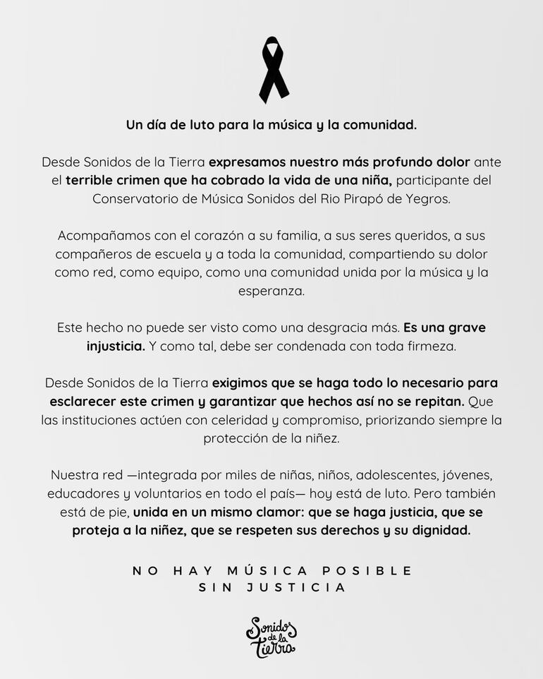 «Sonidos de la Tierra» lamenta muerte de Melania: «Día de luto para la música»