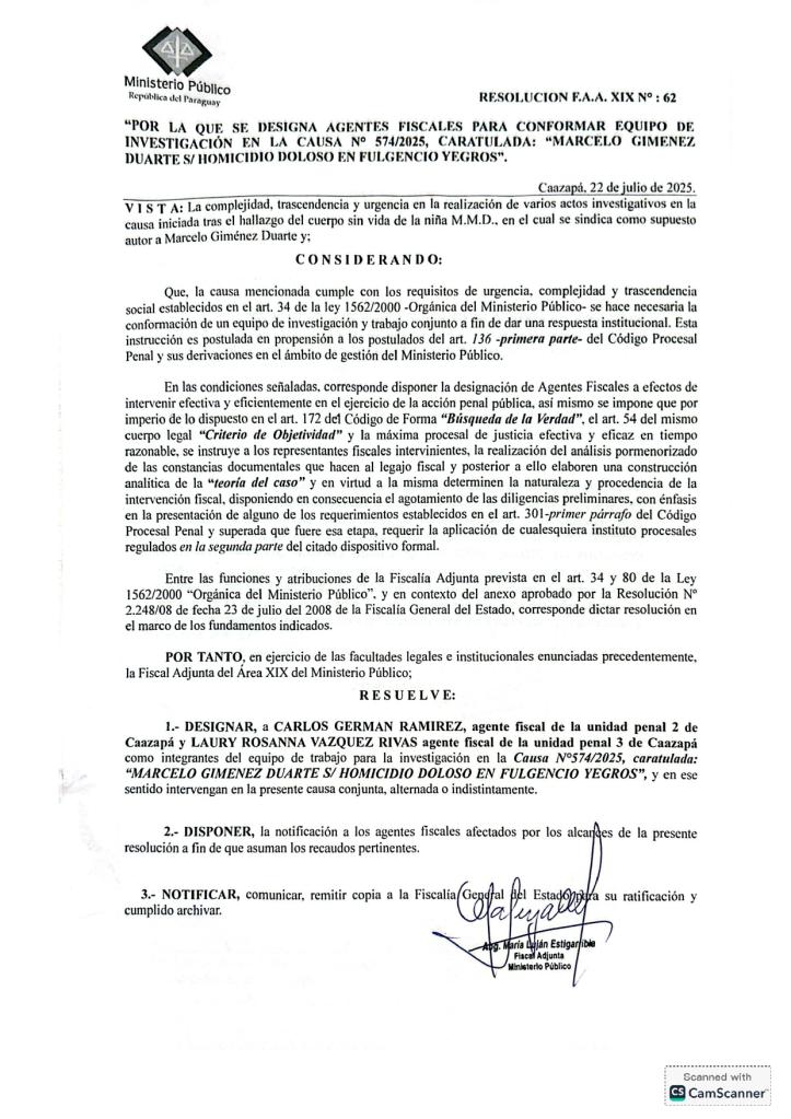 Caso Melania: Fiscalía integra equipo especial para indagar homicidio doloso en Fulgencio Yegros