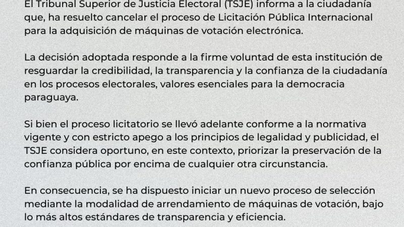 TSJE retrocede: cancela compra de máquinas tras presión del Senado