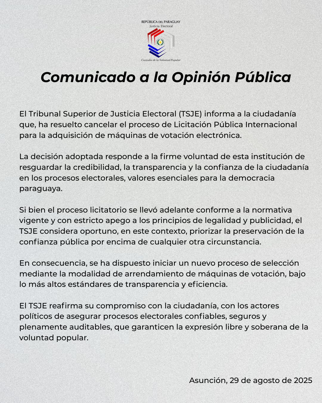 TSJE retrocede: cancela compra de máquinas tras presión del Senado