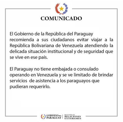 Cancillería recomienda evitar viajes a Venezuela por razones de seguridad
