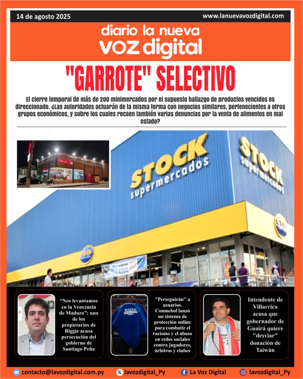 Tapa del diario del 14 de agosto del 2025