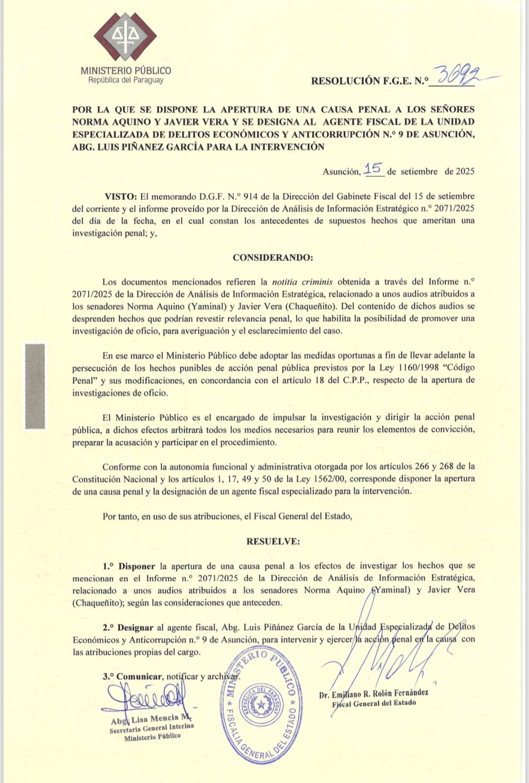 Fiscalía abre causa penal contra Yamy Nal y Chaqueñito Vera por audios que revelan presunta corrupción