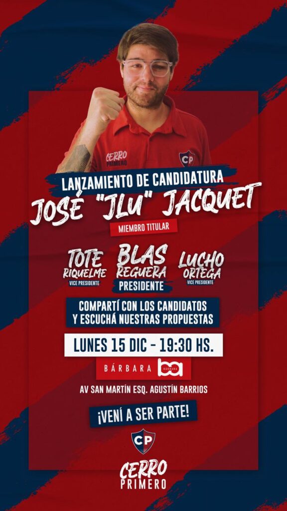 Invitan a la fiesta de lanzamiento de la candidatura de José “JLu” Jacquet para Comisión Directiva de Cerro Porteño