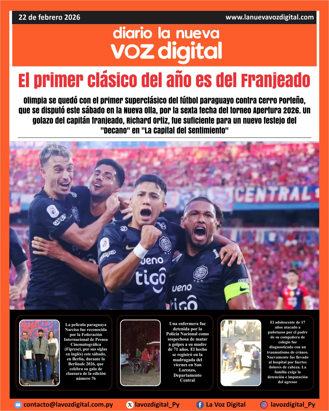 Tapa del 22 de febrero del 2026