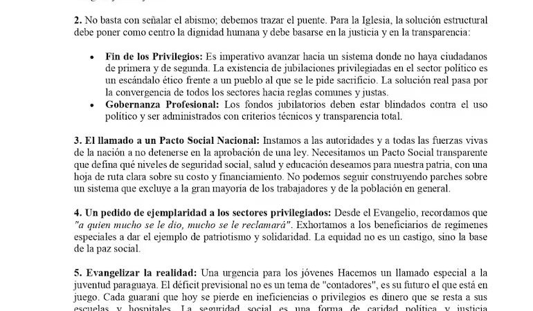 Iglesia denuncia privilegios y acusa al Gobierno de parches en la Caja Fiscal