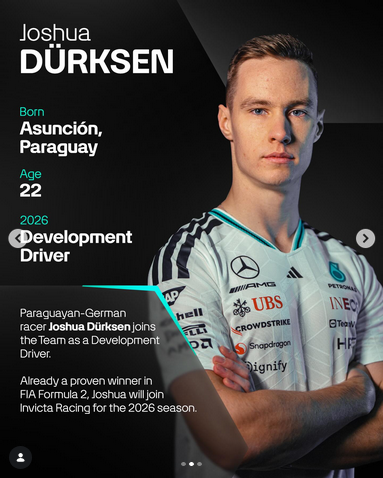 Joshua Duerksen será piloto de desarrollo de Mercedes