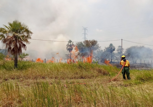 Militares combaten focos de incendio forestal en zona del Puente Héroes del Chaco