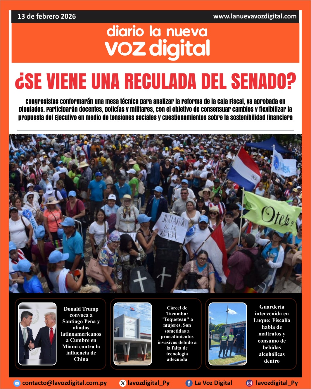 Tapa del 13 de febrero del 2026